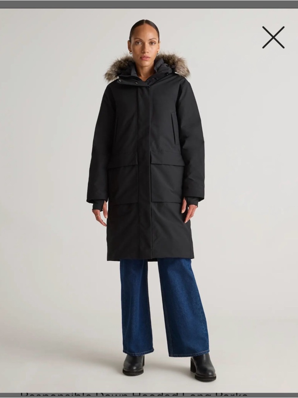 Quince Responsible Down Hooded Long Parka Black L NWOT